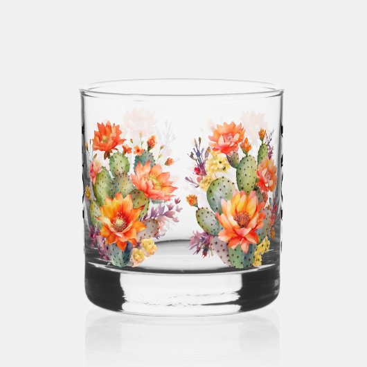 Mooi cadeau voor moeder Waterverf cactus bloemen Whisky Glas (Links)
