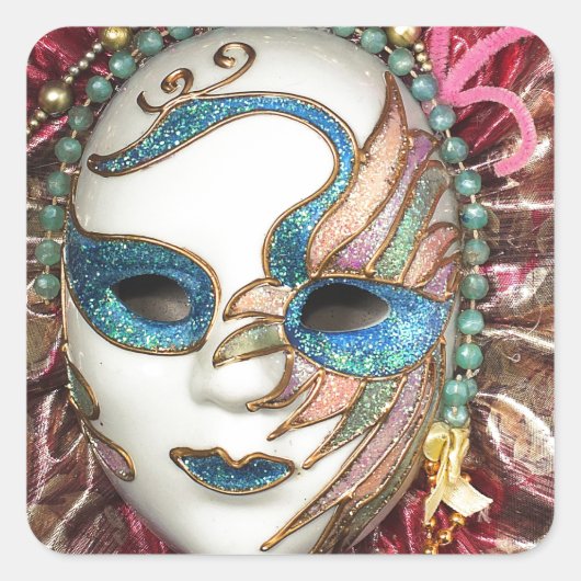 Mooi carnavalemmasker vierkante sticker (Voorkant)
