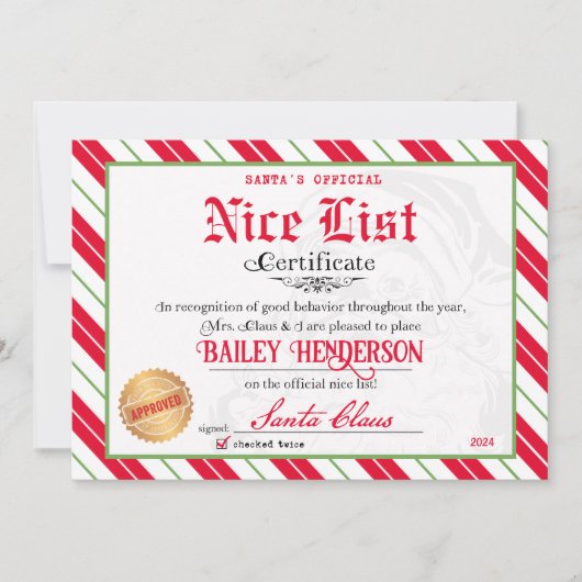 Mooi certificaat van Santa Goedgekeurd Twee keer g Kaart (Voorkant)