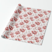 Mooi Chic Rode Bloemen Bruidsfeest Cadeaupapier (Uitgerold)
