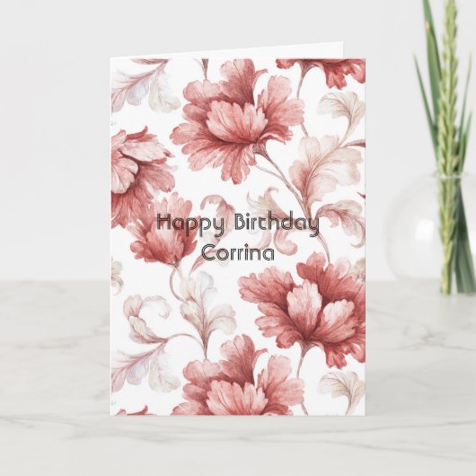 Mooi Chic Rode Bloemen Verjaardag Kaart (Voorkant)