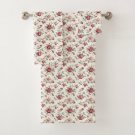 Mooi Chic Rode Crème Bloemige Bruiloft Bad Handdoek