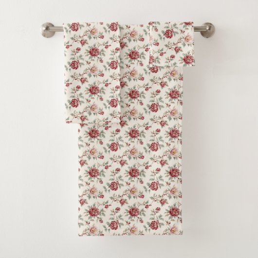 Mooi Chic Rode Crème Bloemige Bruiloft Bad Handdoek (Insitu)