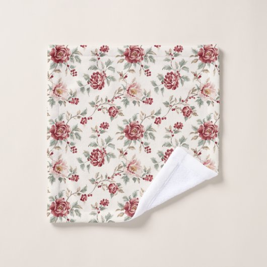 Mooi Chic Rode Crème Bloemige Trouwjurk Bad Handdoek (Wasdoekje)