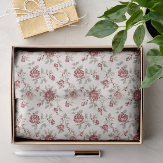 Mooi Chic Rode Crème Bloemige Verjaardag Tissuepapier (Geschenk)