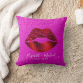 Mooi Chic Rode Folie Lippen Roze Glitters Aangepas Kussen (Deken)