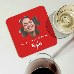 Mooi Chic Rode Geluksbrenger Verliefd Ierse Klaver Kartonnen Onderzetters