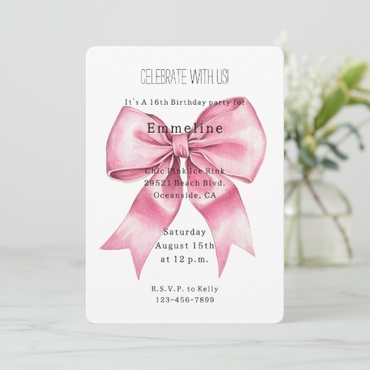 Mooi chic roze strik verjaardag kaart (Staand voorkant)