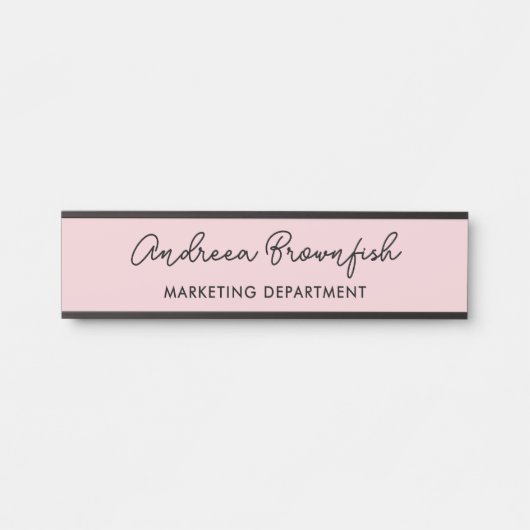 Mooi chic roze zwart moderne script kantoor deurbordje (Voorkant)