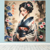 Mooi Chinees Vrouwenportret Canvas Afdruk (Insitu (Houten vloer))