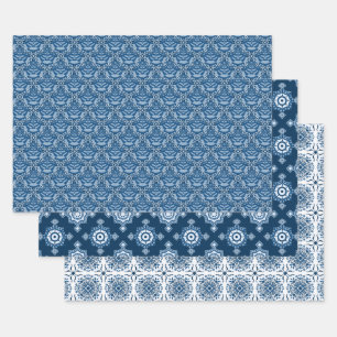 Mooi Classic Blue   Elegant Blue en White Inpakpapier Vel
