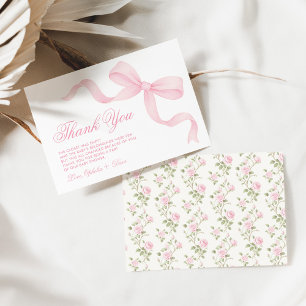 Mooi Coquette Roze Strik Meisje Baby Shower Bedankkaart