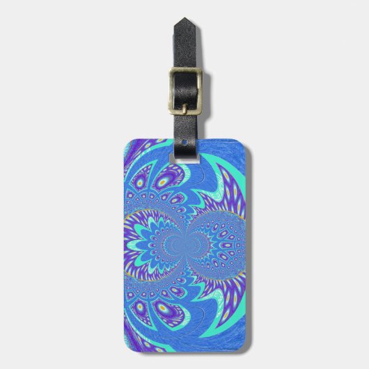 Mooi cyaan blauw caleidoscoop vector art ontwerp bagagelabel (Voorkant verticaal)