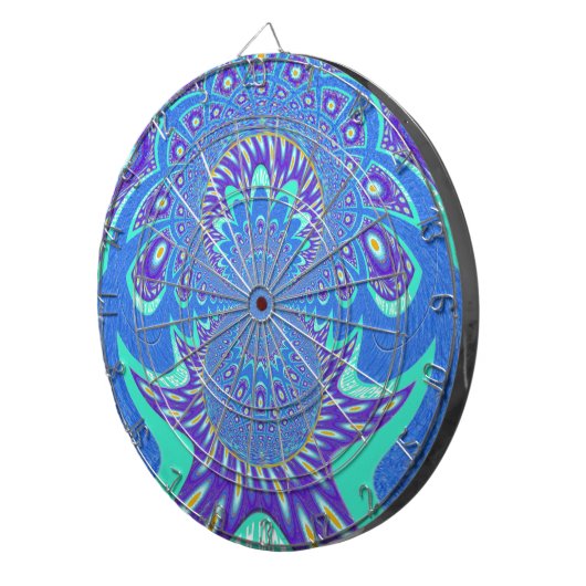 Mooi cyaan blauw caleidoscoop vector art ontwerp dartbord (Voorkant Rechts)