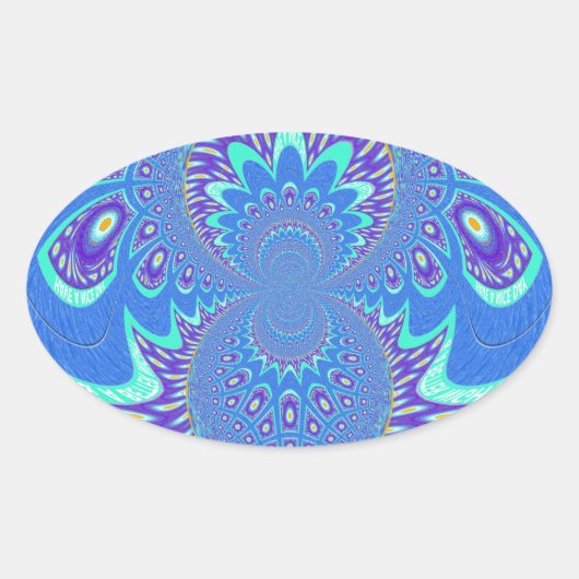 Mooi cyaan blauw caleidoscoop vector art ontwerp ovale sticker (Voorkant)