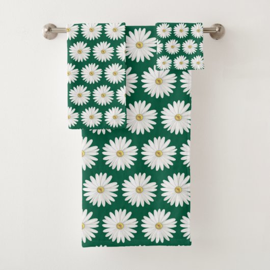 Mooi Daisy Bloempatroon op Hunter Green Bad Handdoek (Insitu)