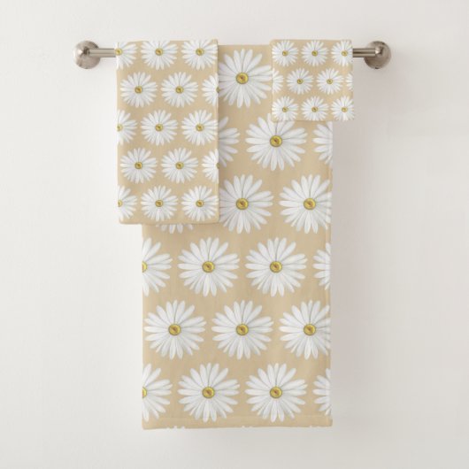 Mooi Daisy Flower Pattern op Sand Beige Bad Handdoek (Insitu)