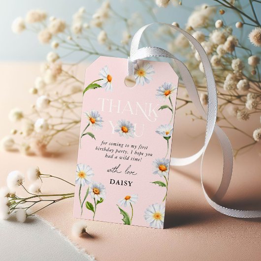 Mooi Daisy Wild, een eerste verjaardag Dank je wel Cadeaulabel