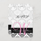 Mooi Damast Roze Monogram Trouw RSVP Kaart (Voorkant / Achterkant)