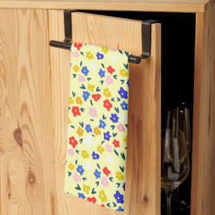 Mooi Delicaat Mooie Bloemen op Pastelgeel Theedoek