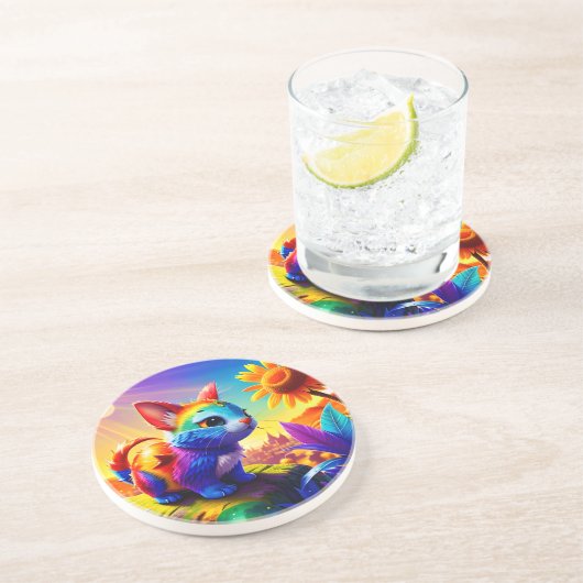 Mooi dier drie zandsteen onderzetter (Zijkant)