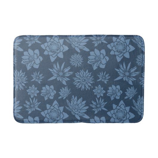 Mooi donkerblauw bloemmotief badmat (Voorkant)