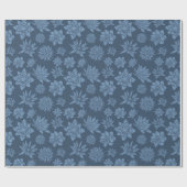 Mooi donkerblauw bloempatroon cadeaupapier (Vlak)