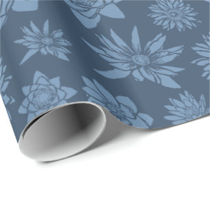 Mooi donkerblauw bloempatroon cadeaupapier