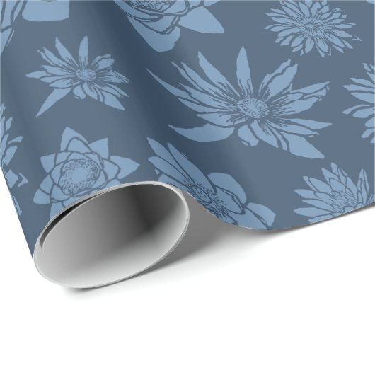 Mooi donkerblauw bloempatroon cadeaupapier (Rol Hoek)