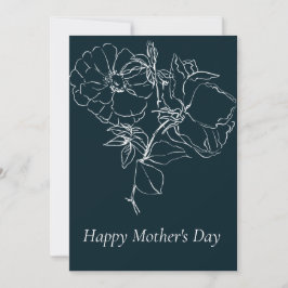 Mooi donkerblauw schets bloemen moeders dag kaart