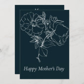 Mooi donkerblauwe schets bloemige Moederdagkaart Feestdagenkaart (Voorkant / Achterkant)