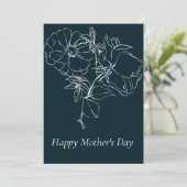 Mooi donkerblauwe schets bloemige Moederdagkaart Feestdagenkaart (Staand voorkant)