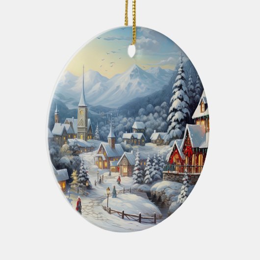 Mooi dorp op een kerstdag keramisch ornament (Rechts)