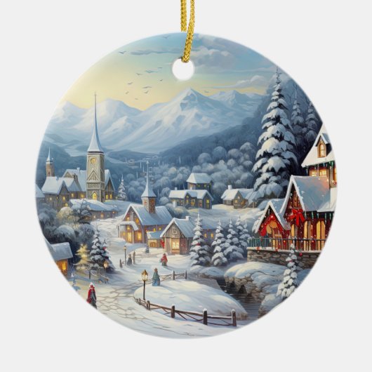 Mooi dorp op een kerstdag keramisch ornament (Voorkant)