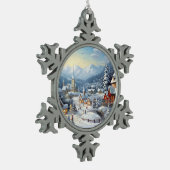 Mooi dorp op een kerstdag tin sneeuwvlok ornament (Links)