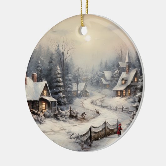 Mooi dorp op kerstavond keramisch ornament (Links)