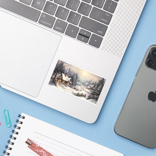 Mooi dorp op kerstavond sticker (Laptop met iPhone)
