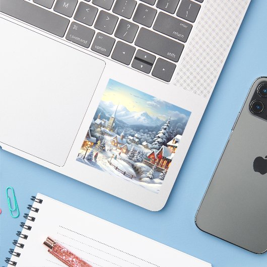 Mooi dorp op kerstdag sticker (Laptop met iPhone)