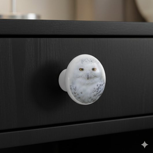 Mooi, drommelig en Serene Snowy Owl Keramische Knop