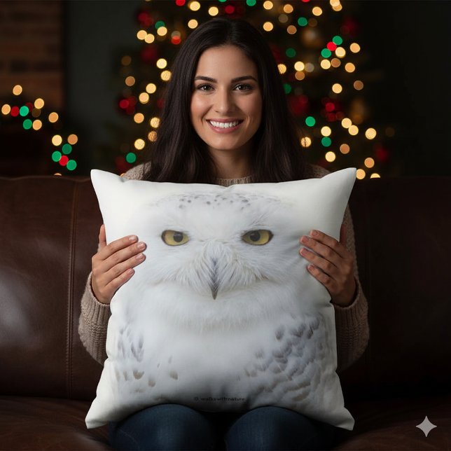 Mooi, drommelig en Serene Snowy Owl Kussen (Snowy Owl Square Throw Cushion Cover Photo)