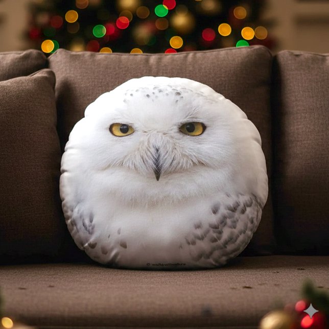 Mooi, drommelig en Serene Snowy Owl Rond Kussen (Snowy Owl Round Throw Pillow Cover Photo)