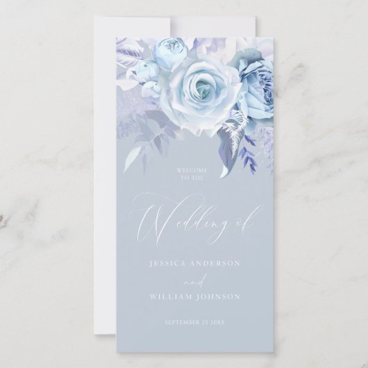 Mooi Dusty Blue Floral bruiloft programma (Voorkant)