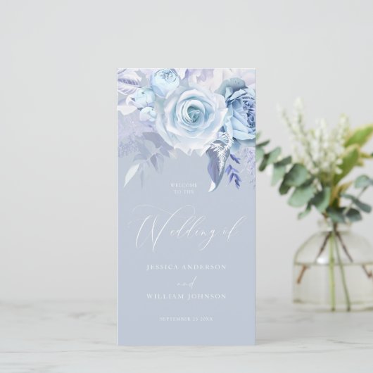 Mooi Dusty Blue Floral bruiloft programma (Staand voorkant)