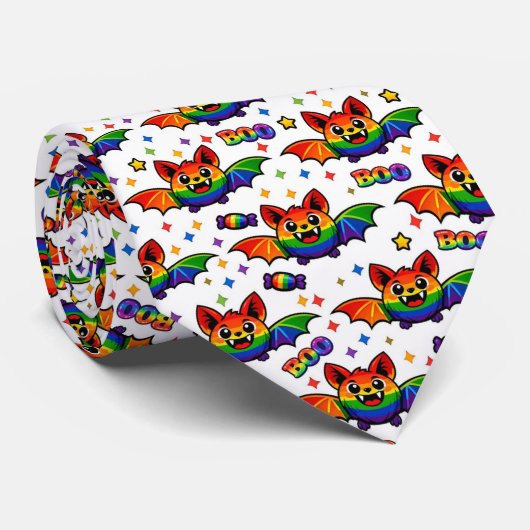 🦇🌈 MOOI‑e Regenboog Vleermuis Snoep Strikdas Stropdas (Opgerold)