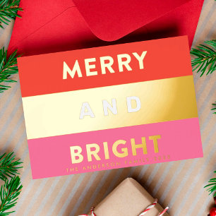 Mooi echt goud moderne strepen MERRY AND BRIGHT Folie Feestdagenkaart