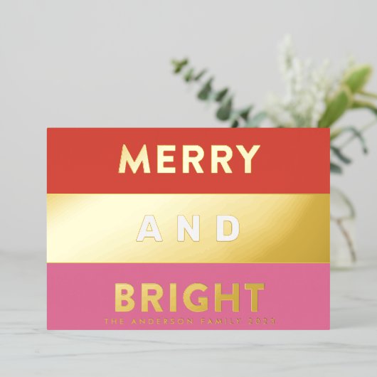 Mooi Echt Goud Moderne Strepen PRETTIG EN HELDER Folie Feestdagenkaart (Staand Voorkant)