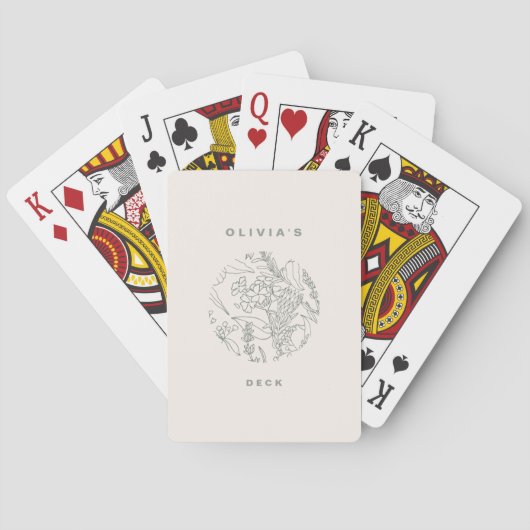 Mooi Ecru Saliegroen Bloemen Kruiden Pokerkaarten (Achterkant)