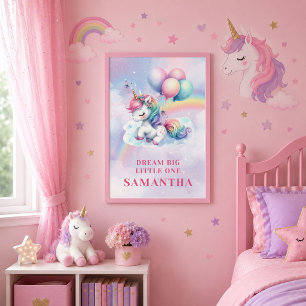 Mooi Eenhoorn Regenboog Meisje Verjaardag Muur Kun Poster