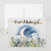 Mooi Eid Mubarak Waterverf Maan Bladergroen Goud Feestdagenkaart (Voorkant / Achterkant)