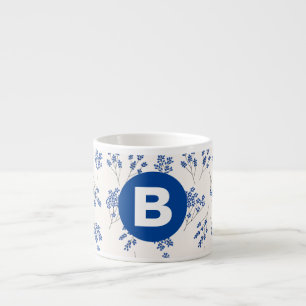 Mooi Elegant Blauw Bloemmotief Monogram Espresso Kop